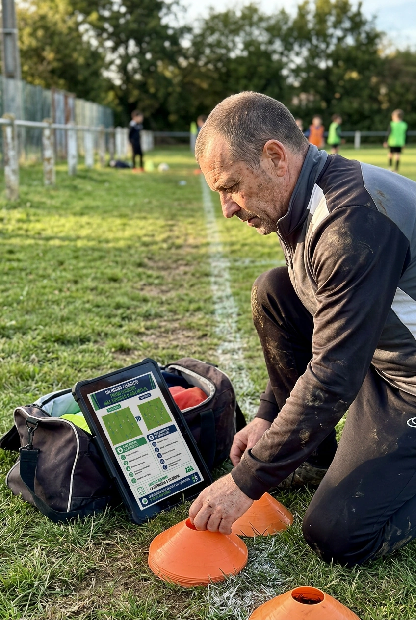 Entraîneur utilisant le matériel sur tablette pendant une séance