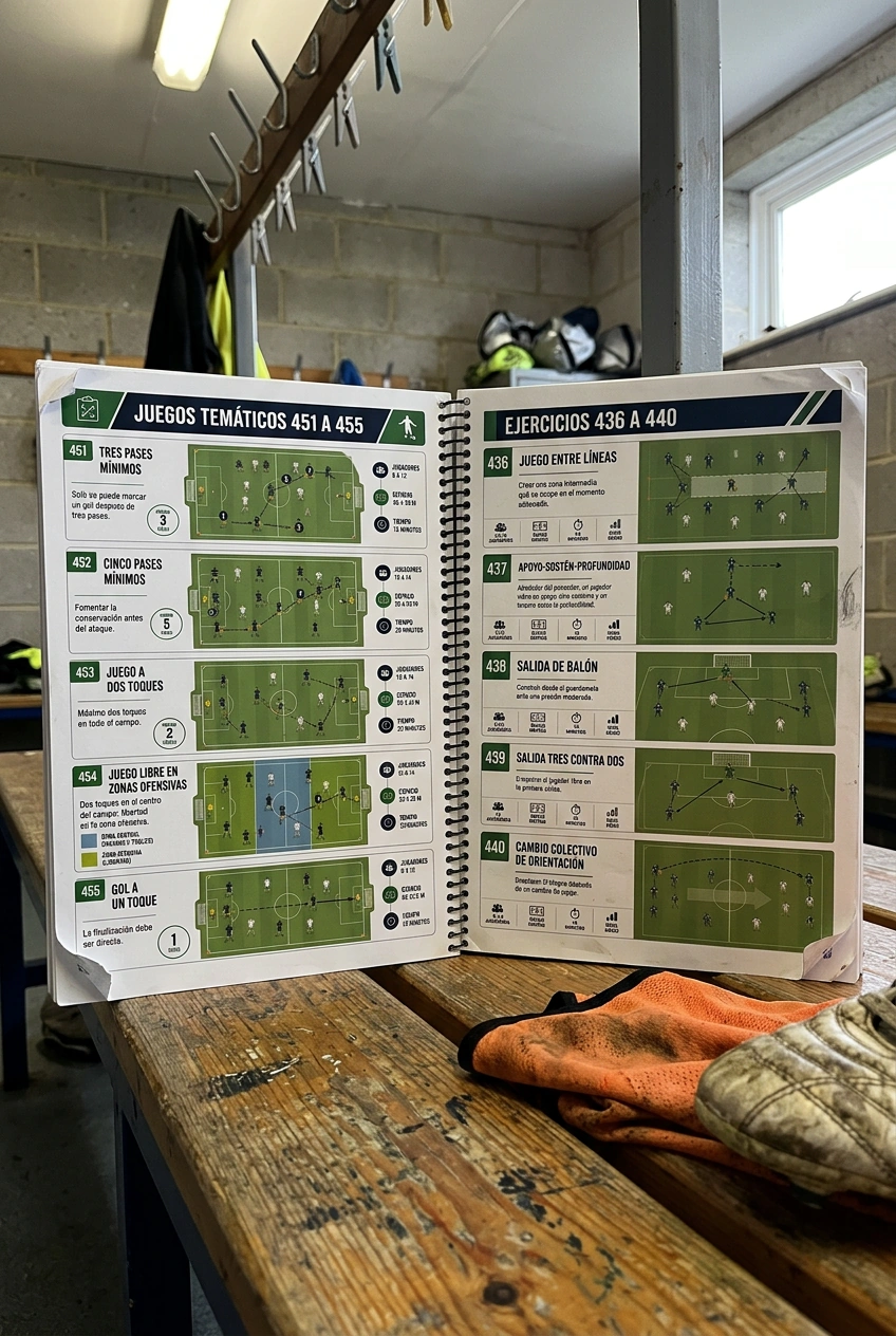 Livre imprimé ouvert sur les exercices de football